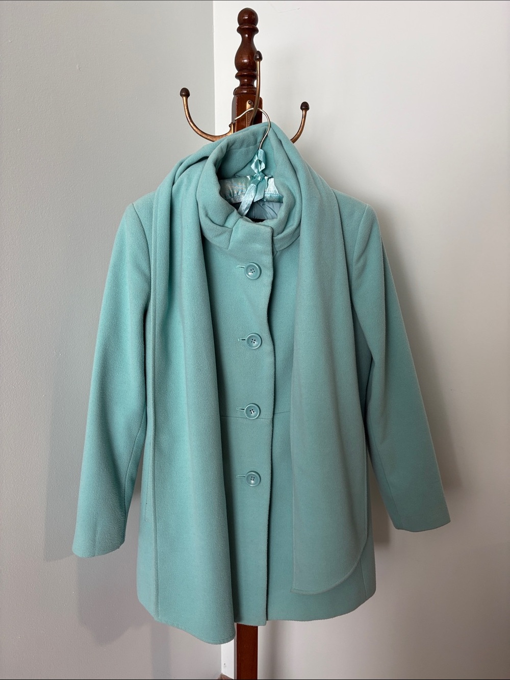 Jessica Teal Button-Front Pea Coat with Matching Scarf